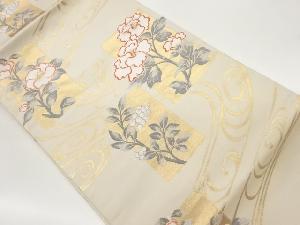 短冊に流水・花葉・実模様織出し名古屋帯